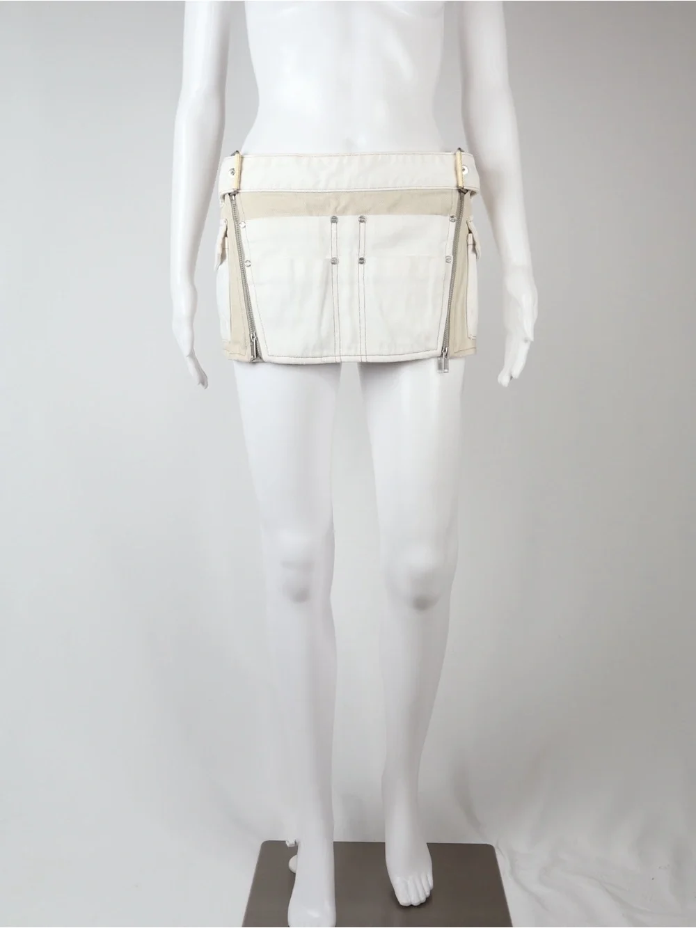 DION LEE | Beige & White Denim Mini Skirt | Size 4